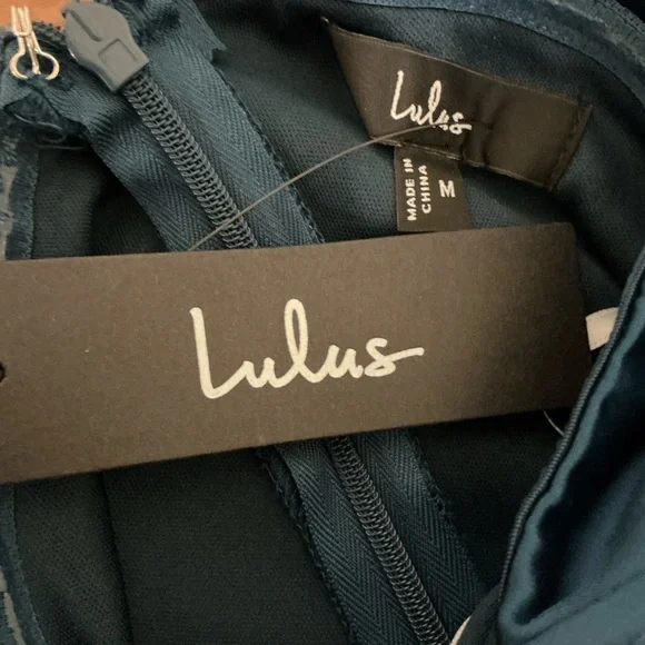 NWT Lulu’s Stunning Arrival Dark Teal Satin Off-The-Shoulder Maxi Dress Medium - Picture 9 of 11